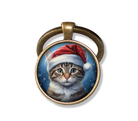 Christmas Tabby Cat with Santa Hat