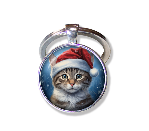 Christmas Tabby Cat with Santa Hat