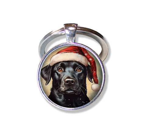 Christmas Black Lab with Santa Hat