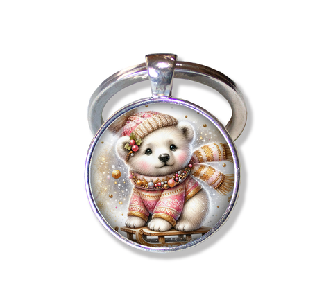 Winter Polar Bear Cub on Sleigh