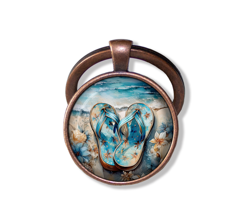 Shabby Chic Blue Flip Flops at Beach