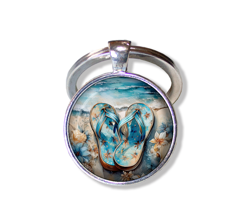 Shabby Chic Blue Flip Flops at Beach