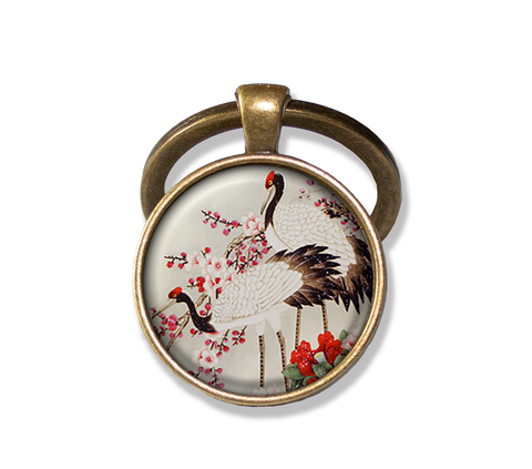 Japanese Cranes in Cherry Blossoms