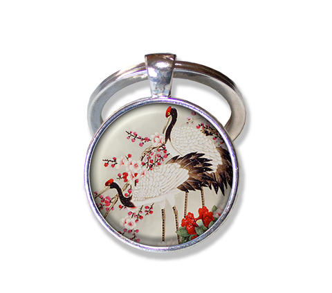 Japanese Cranes in Cherry Blossoms