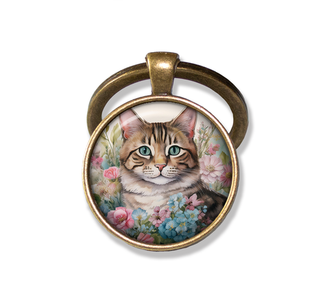 Sweet Tabby Cat in Florals