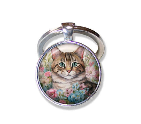 Sweet Tabby Cat in Florals