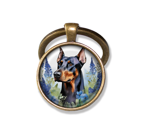 Doberman Pinscher Shabby Chic Blue Bonnet