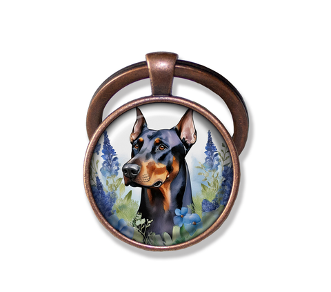 Doberman Pinscher Shabby Chic Blue Bonnet