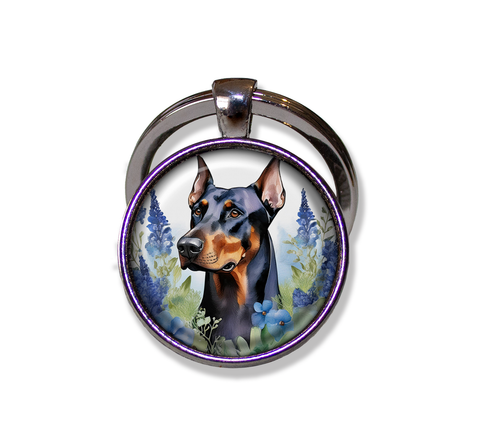 Doberman Pinscher Shabby Chic Blue Bonnet