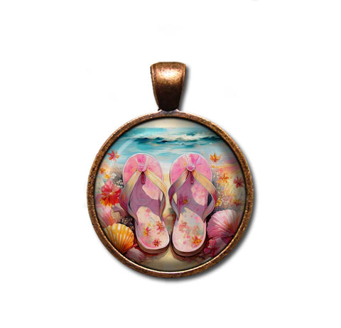 Shabby Chic Pink Flip Flops at Beach