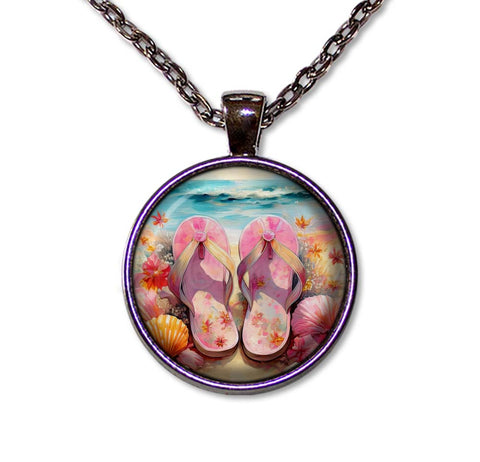 Shabby Chic Pink Flip Flops at Beach