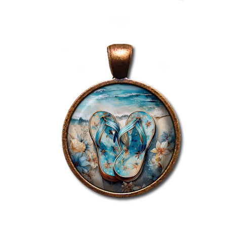 Shabby Chic Blue Flip Flops at Beach