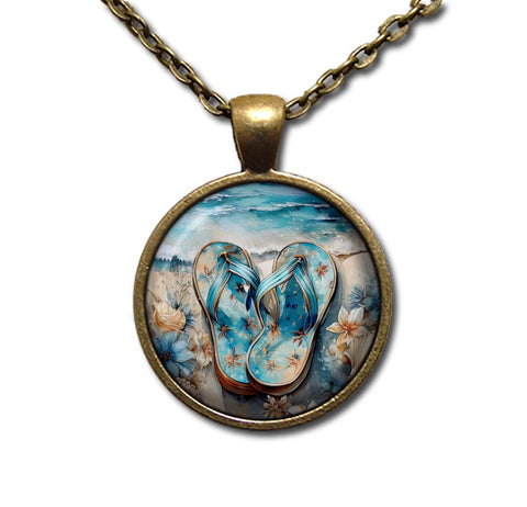 Shabby Chic Blue Flip Flops at Beach