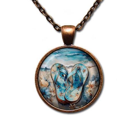 Shabby Chic Blue Flip Flops at Beach