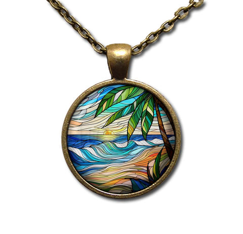 Faux Stained Glass Wavy Ocean