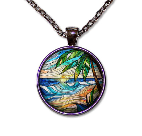 Faux Stained Glass Wavy Ocean