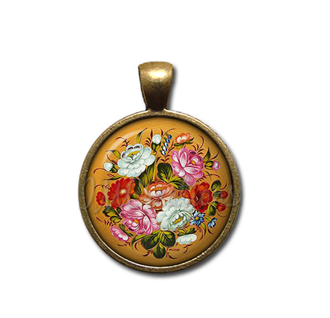 Zhostovo painting Flower in Burnt Orange