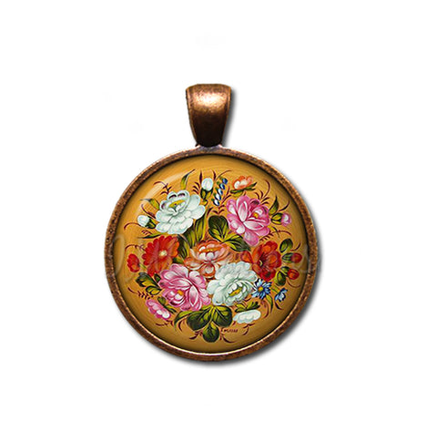 Zhostovo painting Flower in Burnt Orange