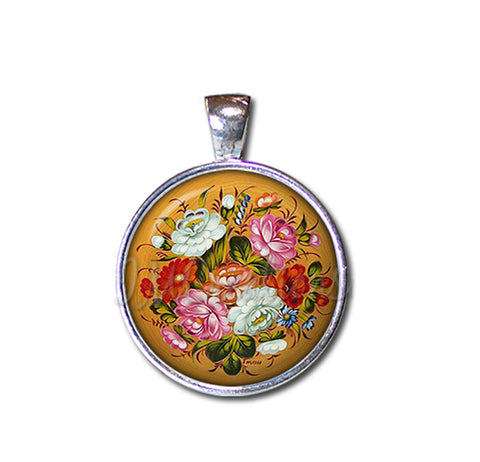 Zhostovo painting Flower in Burnt Orange