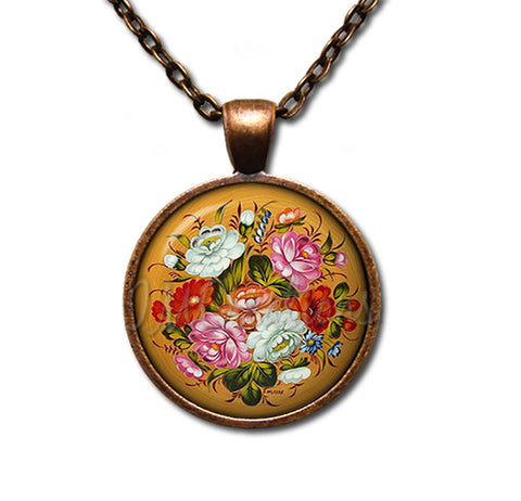 Zhostovo painting Flower in Burnt Orange