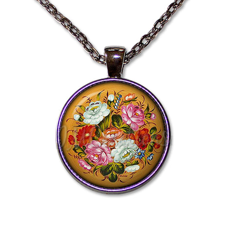 Zhostovo painting Flower in Burnt Orange