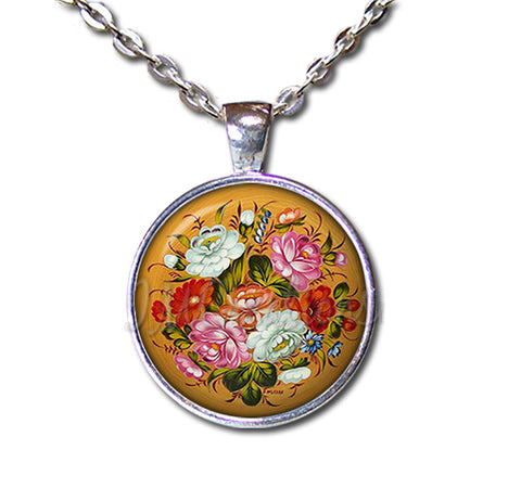 Zhostovo painting Flower in Burnt Orange