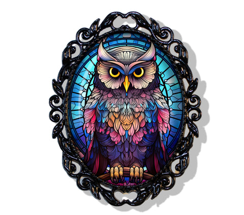 Perched Owl Faux Stained Glass