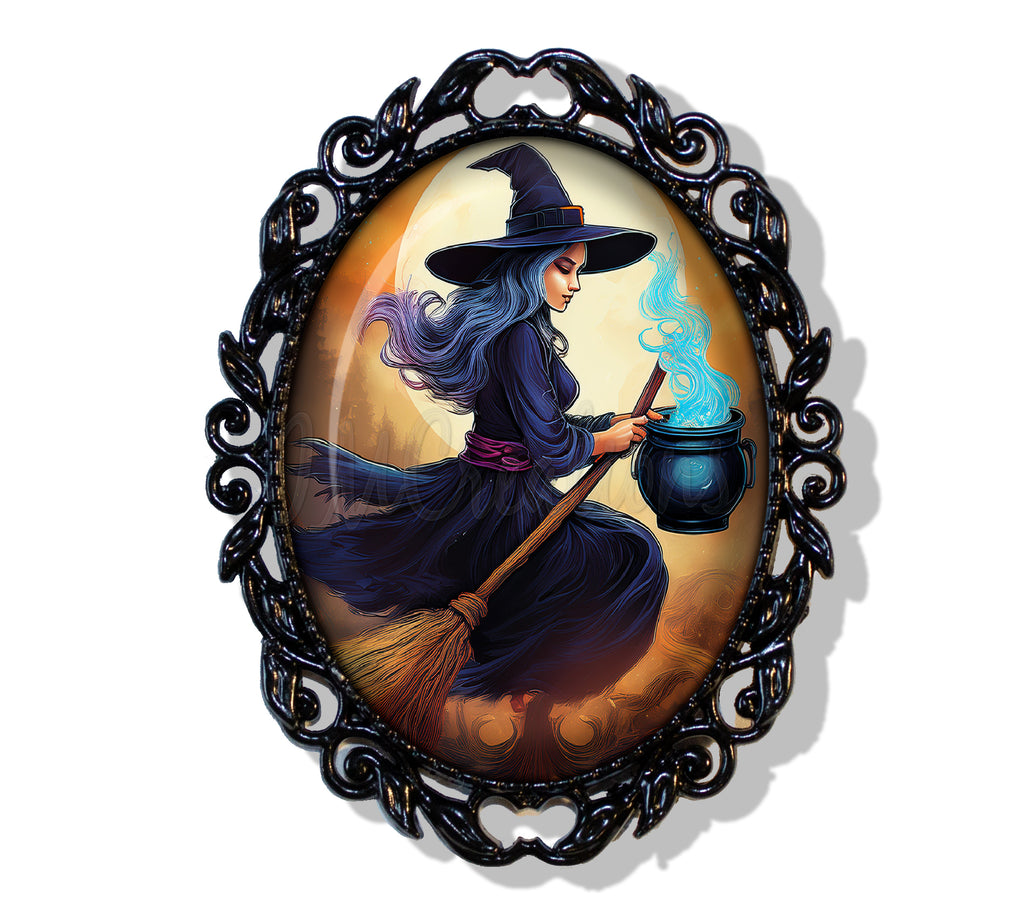 Witch with Broom and Cauldron