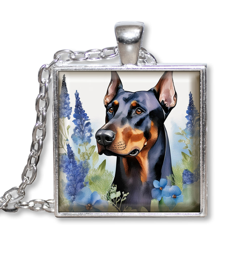 Doberman with Blue Bonnets