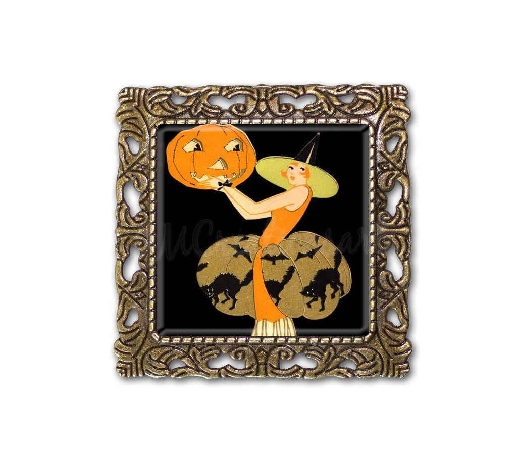 Retro Art Deco Witch with Pumpkin