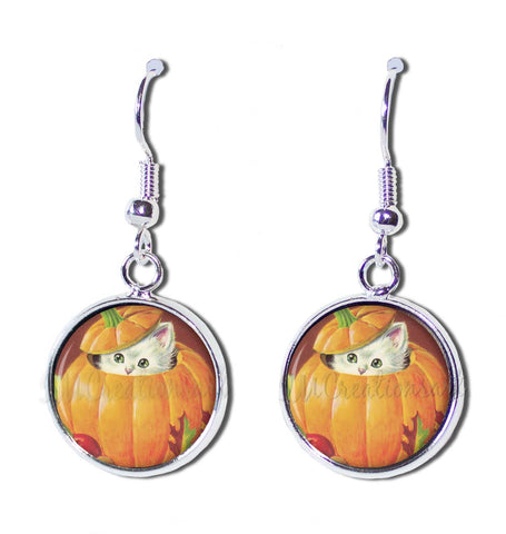 Vintage White Kitten in Pumpkin