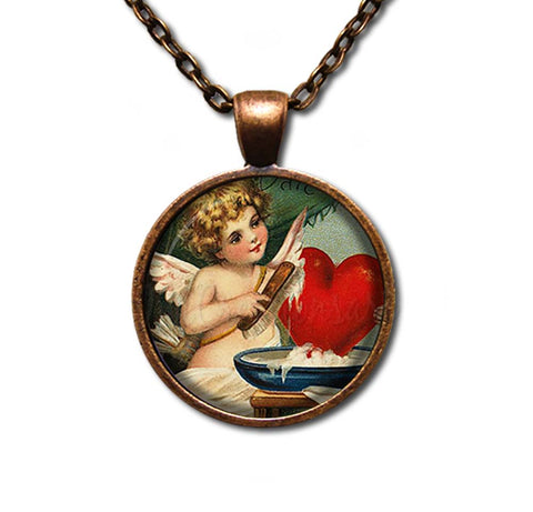 A Vintage Cupid Polishing Heart