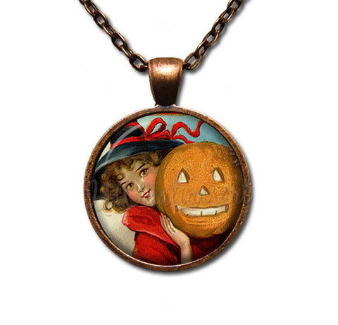 Halloween Vintage Little Witch with Pumpkin
