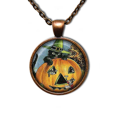 Vintage Black Cat with Pumpkin