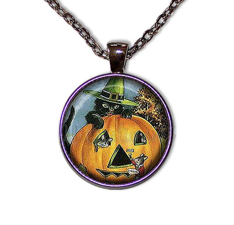 Vintage Black Cat with Pumpkin