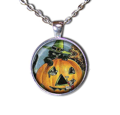 Vintage Black Cat with Pumpkin