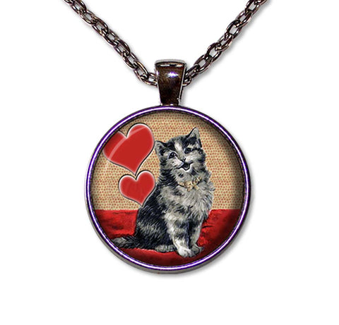 Kitty Cat Red Hearts