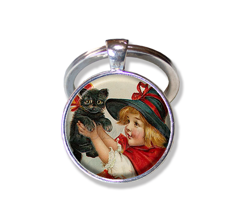Halloween Vintage Little Witch Black Cat