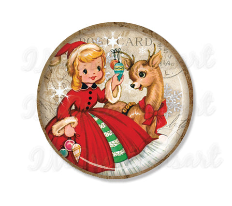 Vintage Christmas Girl and Reindeer