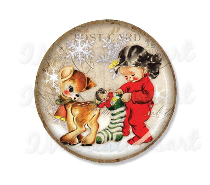 Vintage Christmas Girl with Stocking