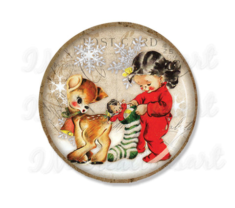 Vintage Christmas Girl with Stocking