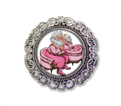 Retro Christmas Santa Kissing Mrs. Claus